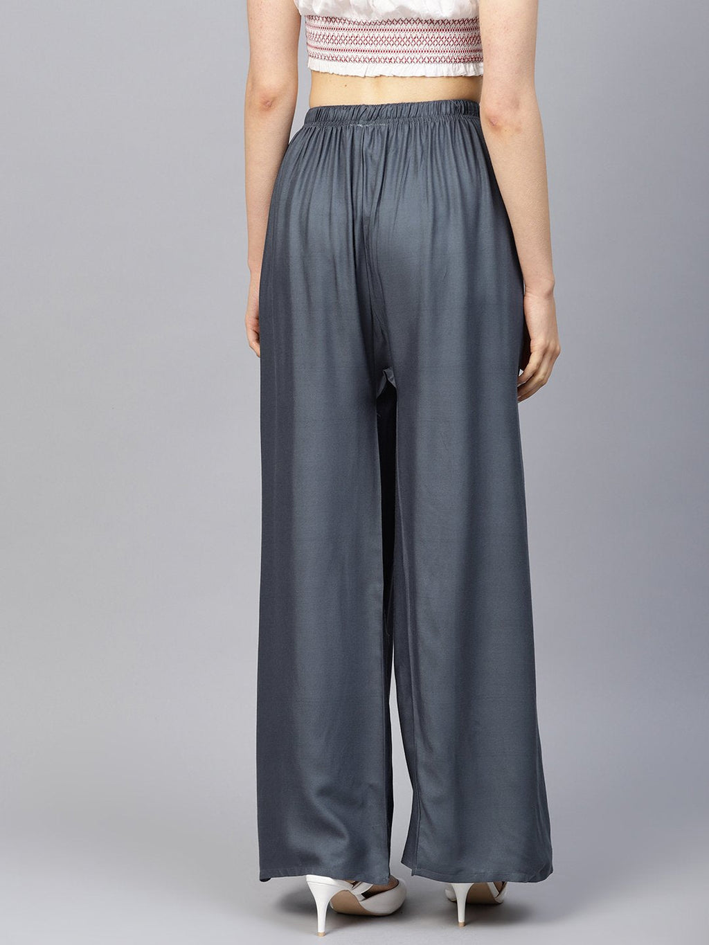 Jompers Women Grey Solid Straight Palazzos | Grocsy