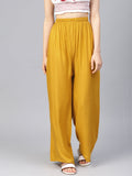 Jompers Women's Mustard Straight Elasticated Palazzo | Grocsy