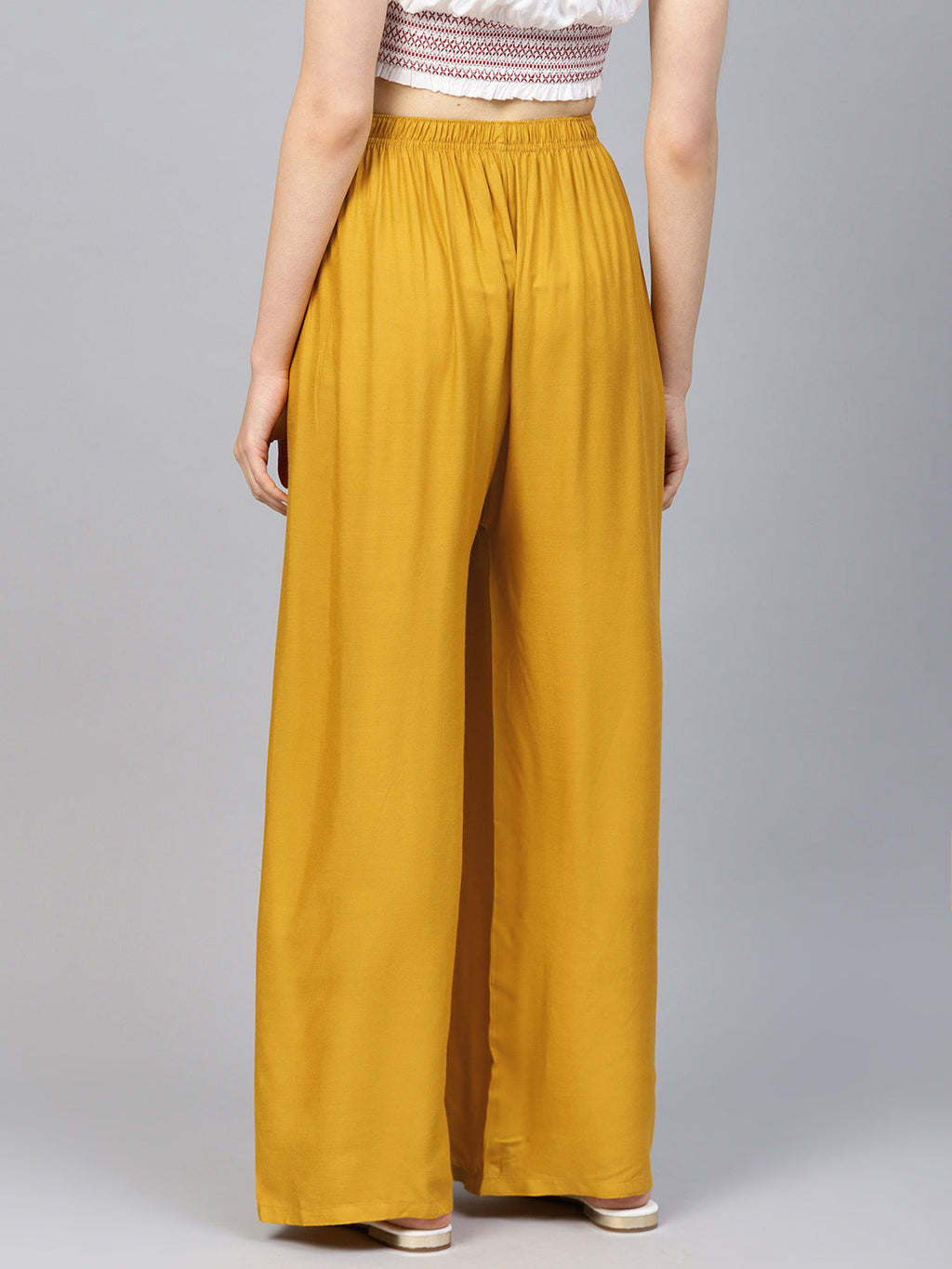 Jompers Women's Mustard Straight Elasticated Palazzo | Grocsy