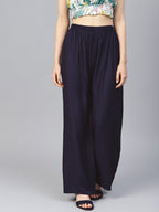 Jompers Women Navy-Blue Solid Straight Palazzos | Grocsy