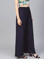 Jompers Women Navy-Blue Solid Straight Palazzos | Grocsy