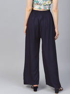 Jompers Women Navy-Blue Solid Straight Palazzos | Grocsy