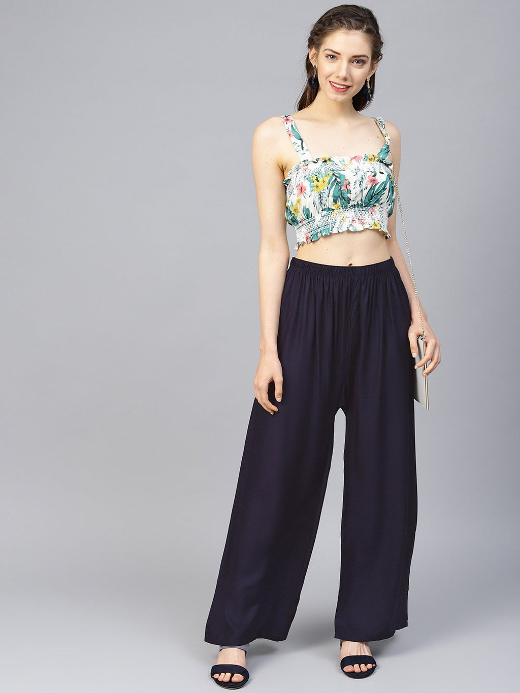 Jompers Women Navy-Blue Solid Straight Palazzos | Grocsy