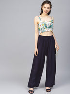 Jompers Women Navy-Blue Solid Straight Palazzos | Grocsy