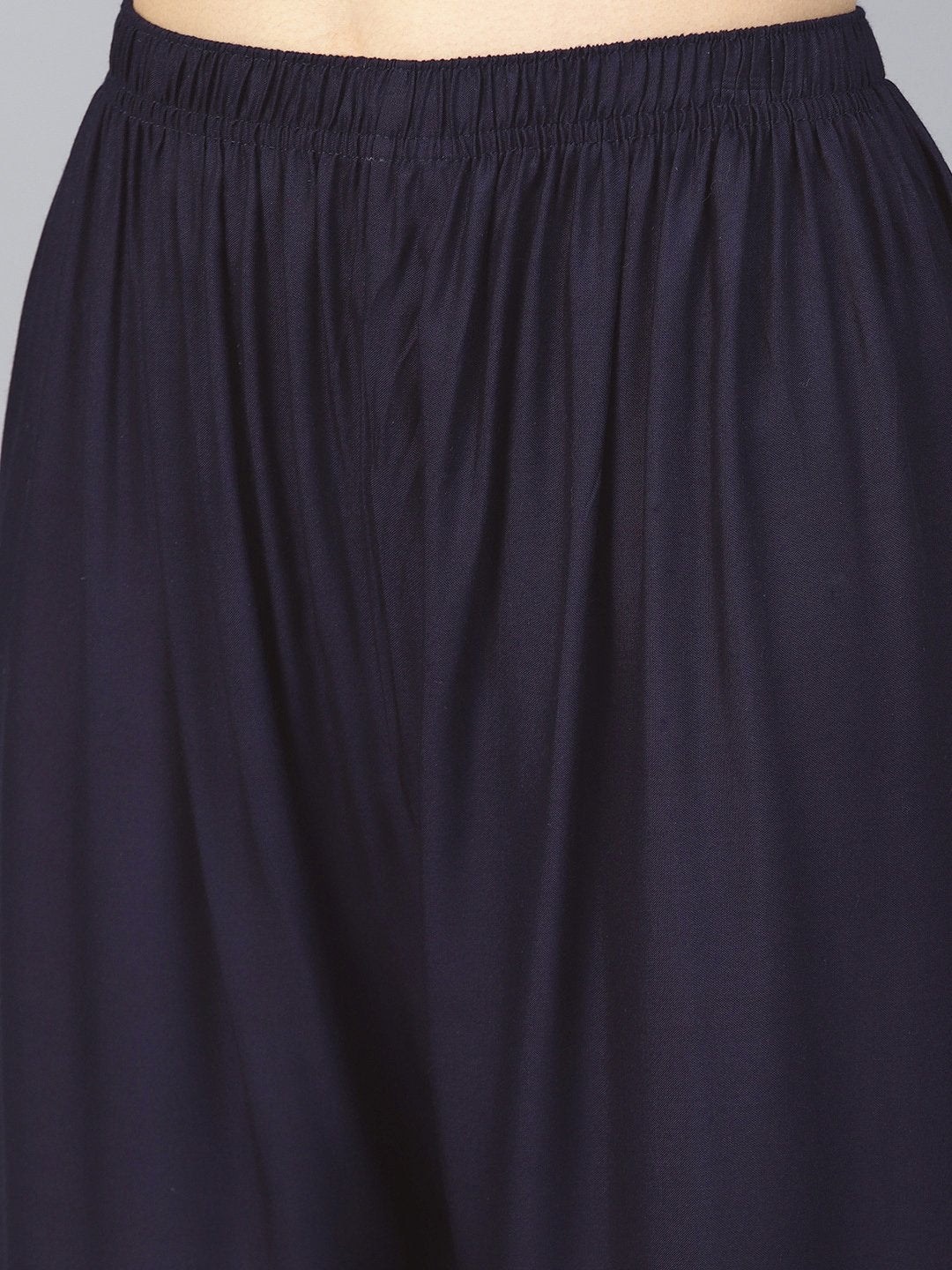Jompers Women Navy-Blue Solid Straight Palazzos | Grocsy