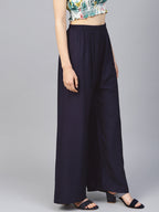 Jompers Women's Navy Blue Straight Elasticated Palazzo | Grocsy