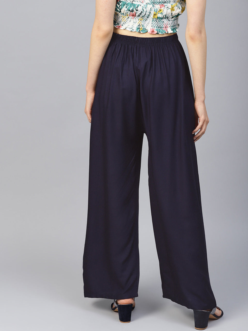 Jompers Women's Navy Blue Straight Elasticated Palazzo | Grocsy