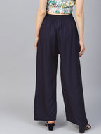 Jompers Women's Navy Blue Straight Elasticated Palazzo | Grocsy