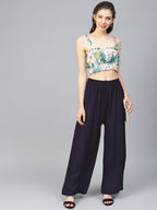 Jompers Women's Navy Blue Straight Elasticated Palazzo | Grocsy