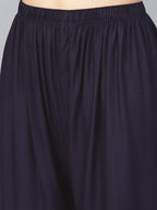 Jompers Women's Navy Blue Straight Elasticated Palazzo | Grocsy