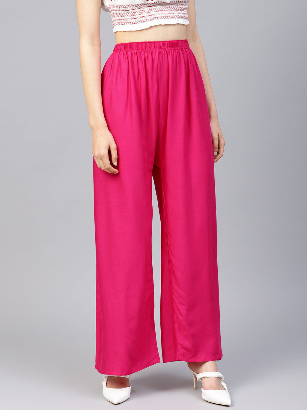 Jompers Women's Pink Straight Elasticated Palazzo | Grocsy