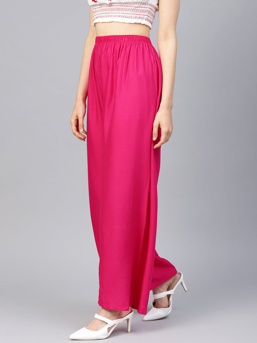 Jompers Women's Pink Straight Elasticated Palazzo | Grocsy