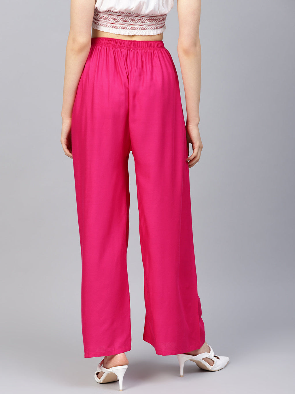 Jompers Women's Pink Straight Elasticated Palazzo | Grocsy