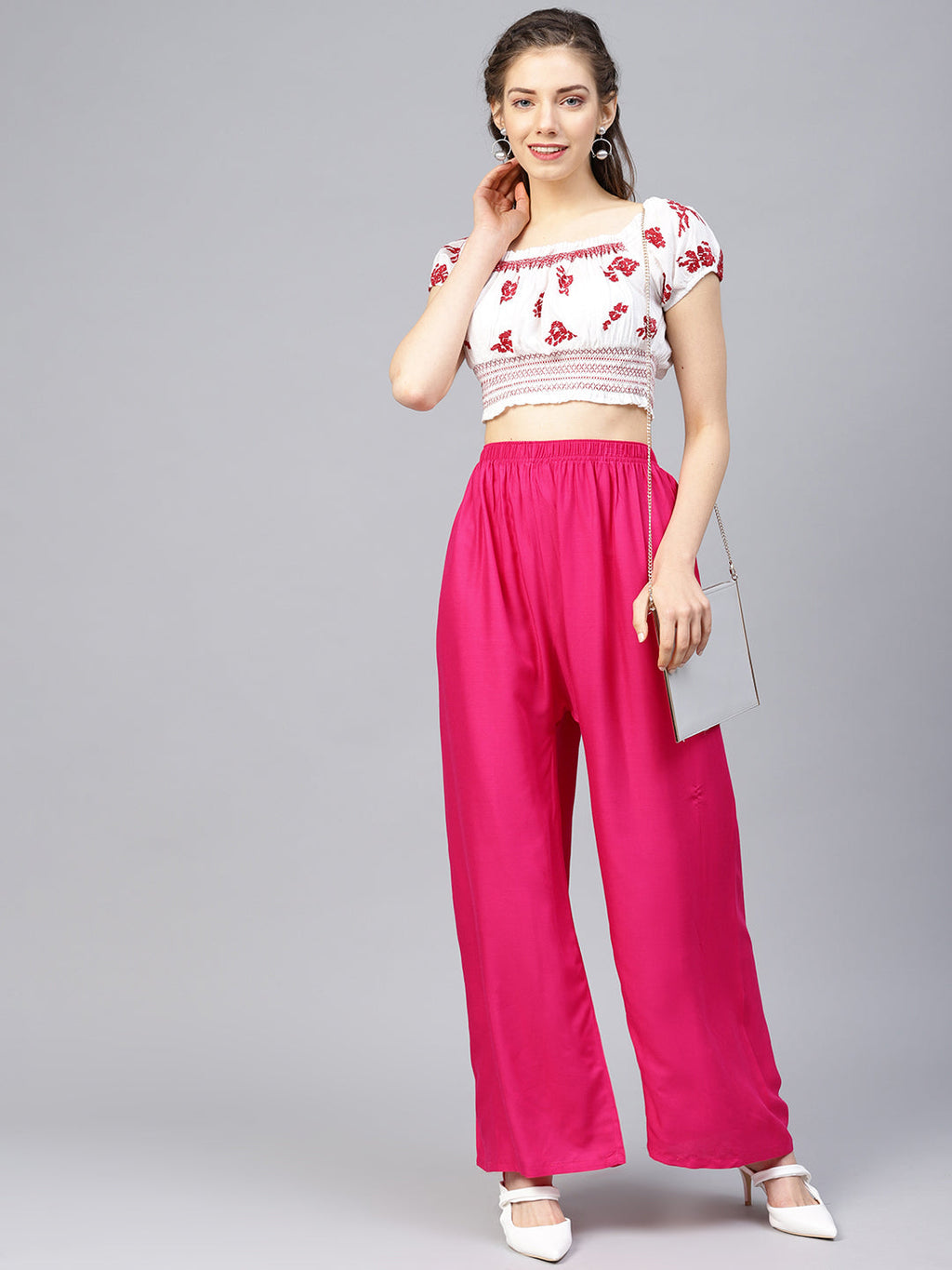 Jompers Women's Pink Straight Elasticated Palazzo | Grocsy