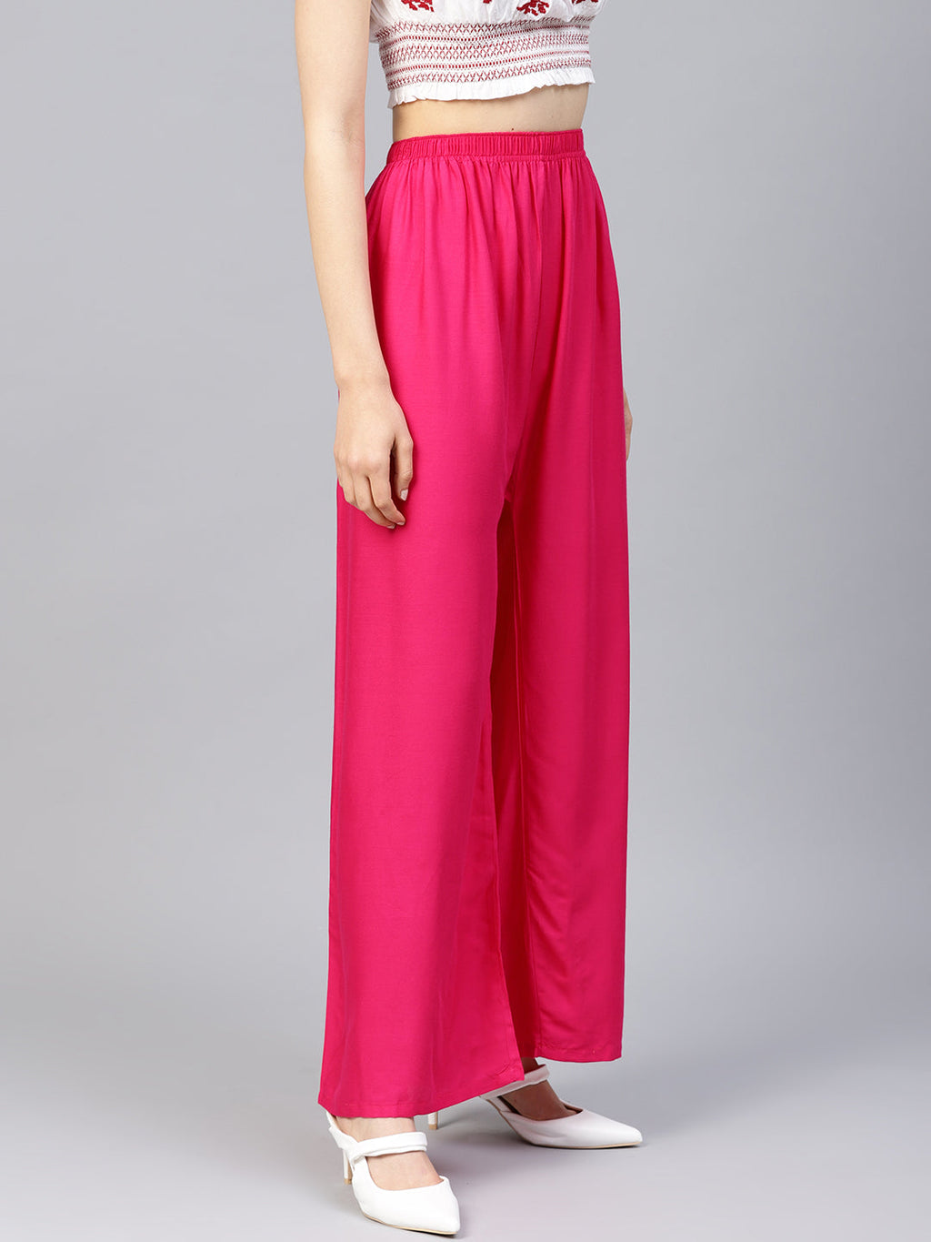 Jompers Women's Pink Straight Elasticated Palazzo | Grocsy