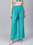Jompers Women Rama-Green Solid Straight Palazzos | Grocsy