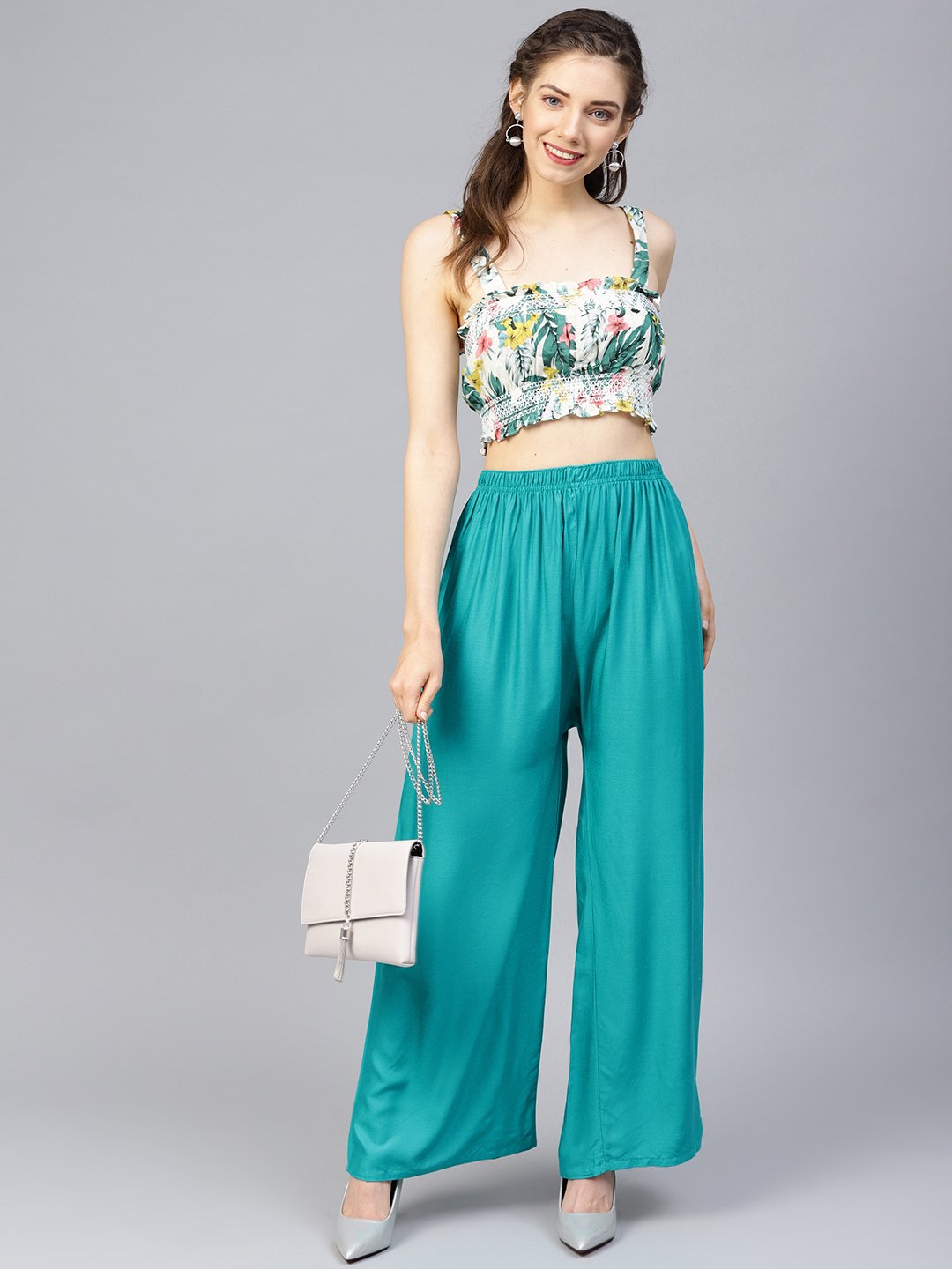 Jompers Women Rama-Green Solid Straight Palazzos | Grocsy