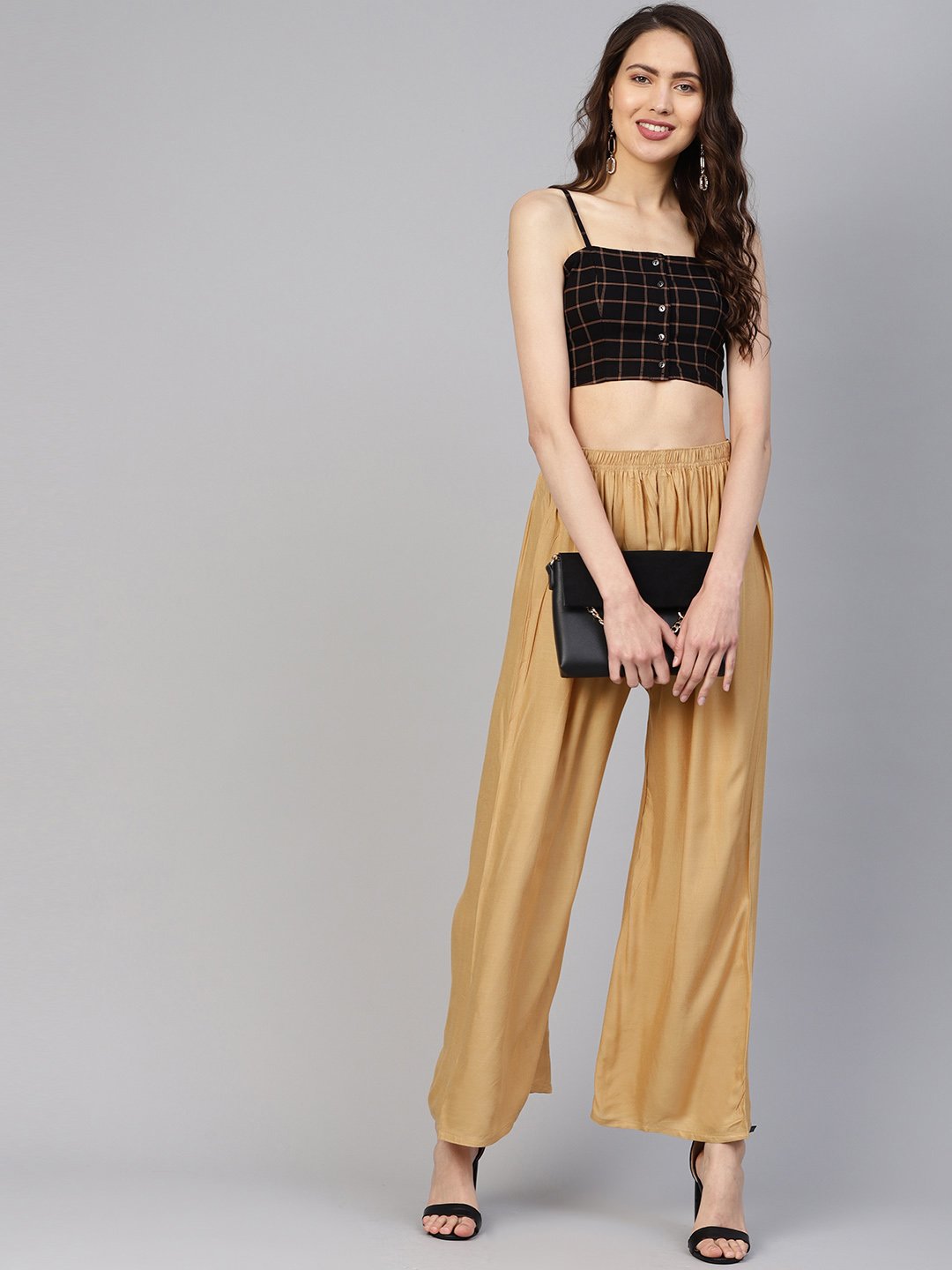 Jompers Women Beige Solid Straight Palazzos | Grocsy