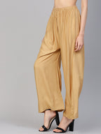 Jompers Women Beige Solid Straight Palazzos | Grocsy