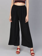 Jompers Women's Black Straight Elasticated Palazzo | Grocsy