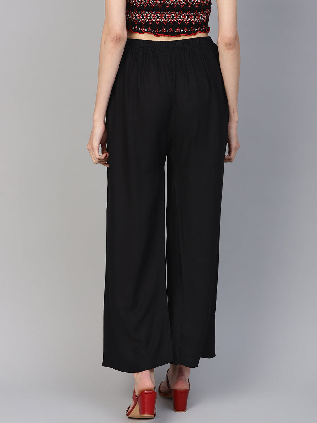 Jompers Women's Black Straight Elasticated Palazzo | Grocsy