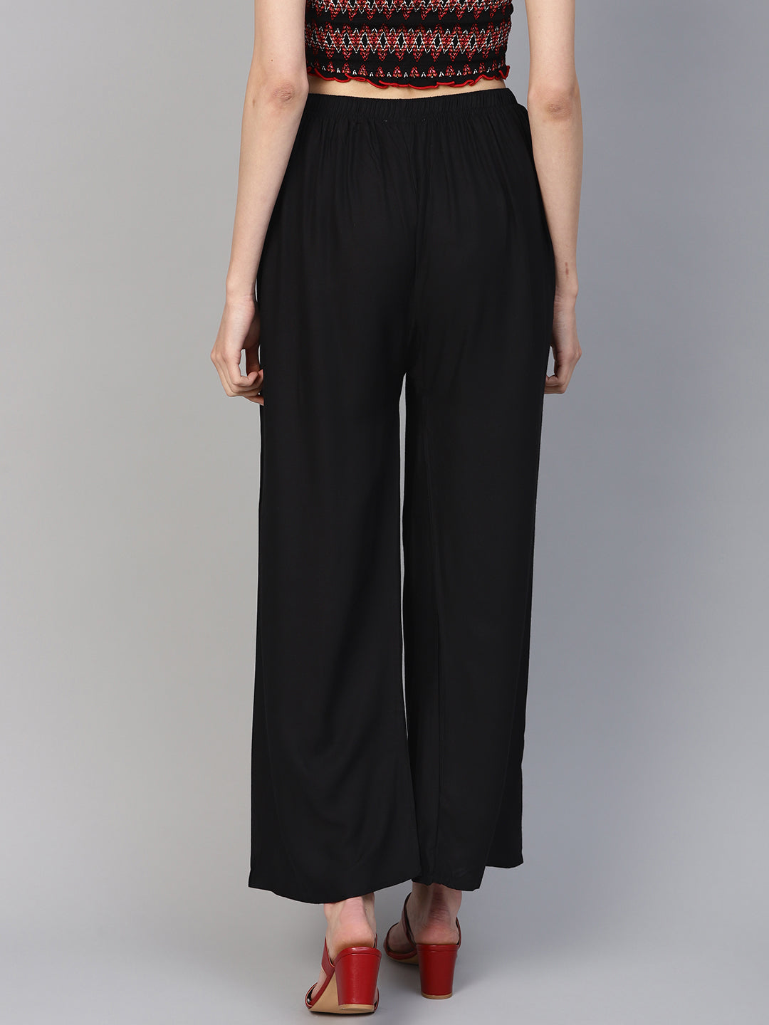 Jompers Women's Black Straight Elasticated Palazzo | Grocsy