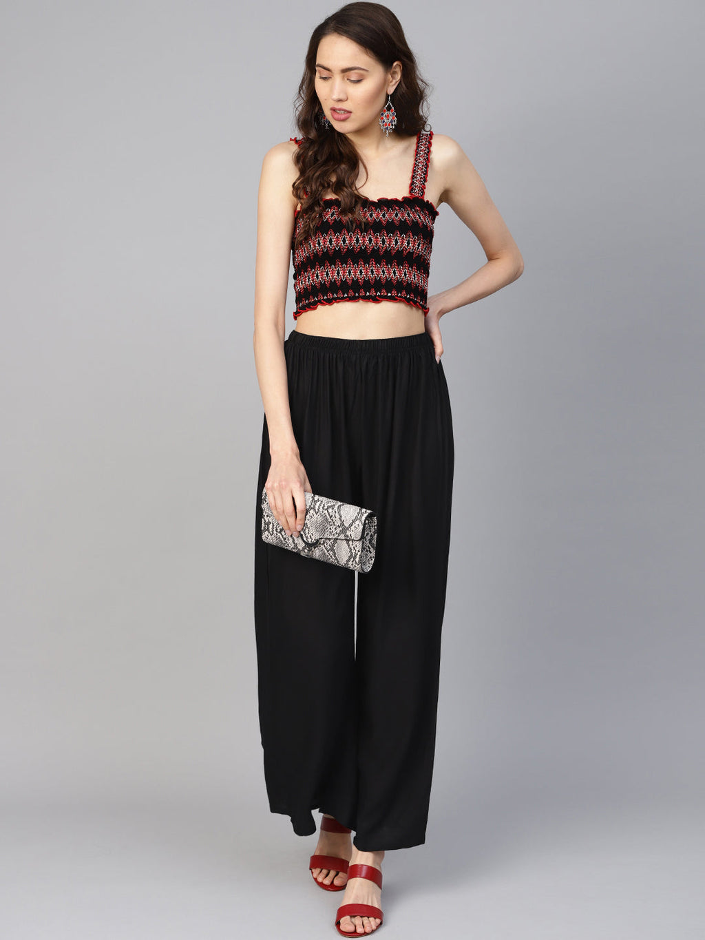 Jompers Women's Black Straight Elasticated Palazzo | Grocsy