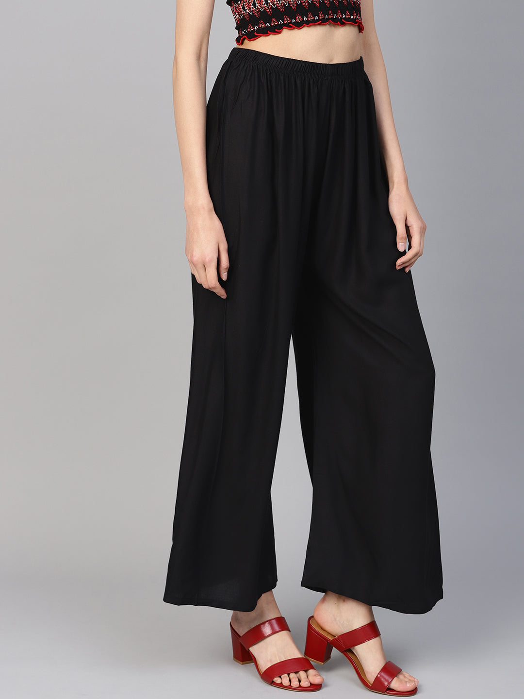 Jompers Women's Black Straight Elasticated Palazzo | Grocsy
