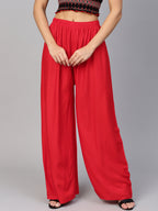 Jompers Women's Red Straight Elasticated Palazzo | Grocsy