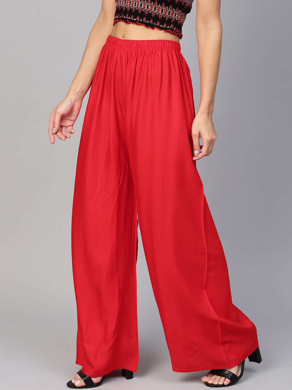 Jompers Women's Red Straight Elasticated Palazzo | Grocsy