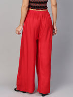 Jompers Women's Red Straight Elasticated Palazzo | Grocsy