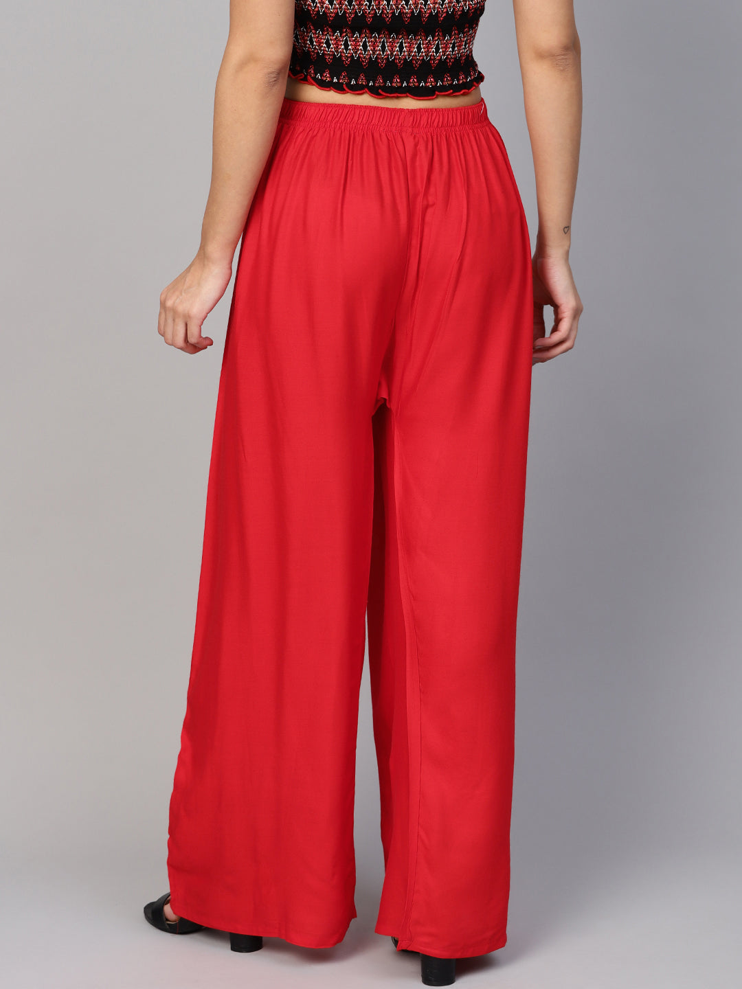 Jompers Women's Red Straight Elasticated Palazzo | Grocsy