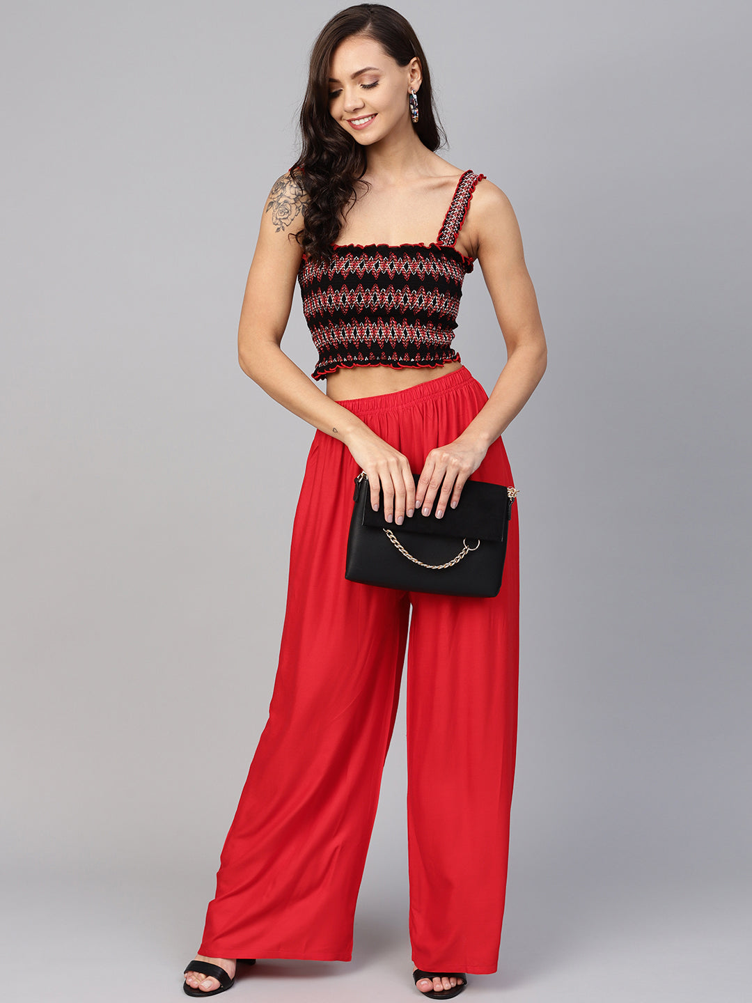 Jompers Women's Red Straight Elasticated Palazzo | Grocsy
