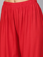 Jompers Women's Red Straight Elasticated Palazzo | Grocsy
