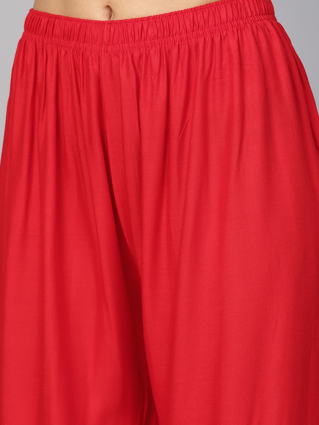 Jompers Women's Red Straight Elasticated Palazzo | Grocsy