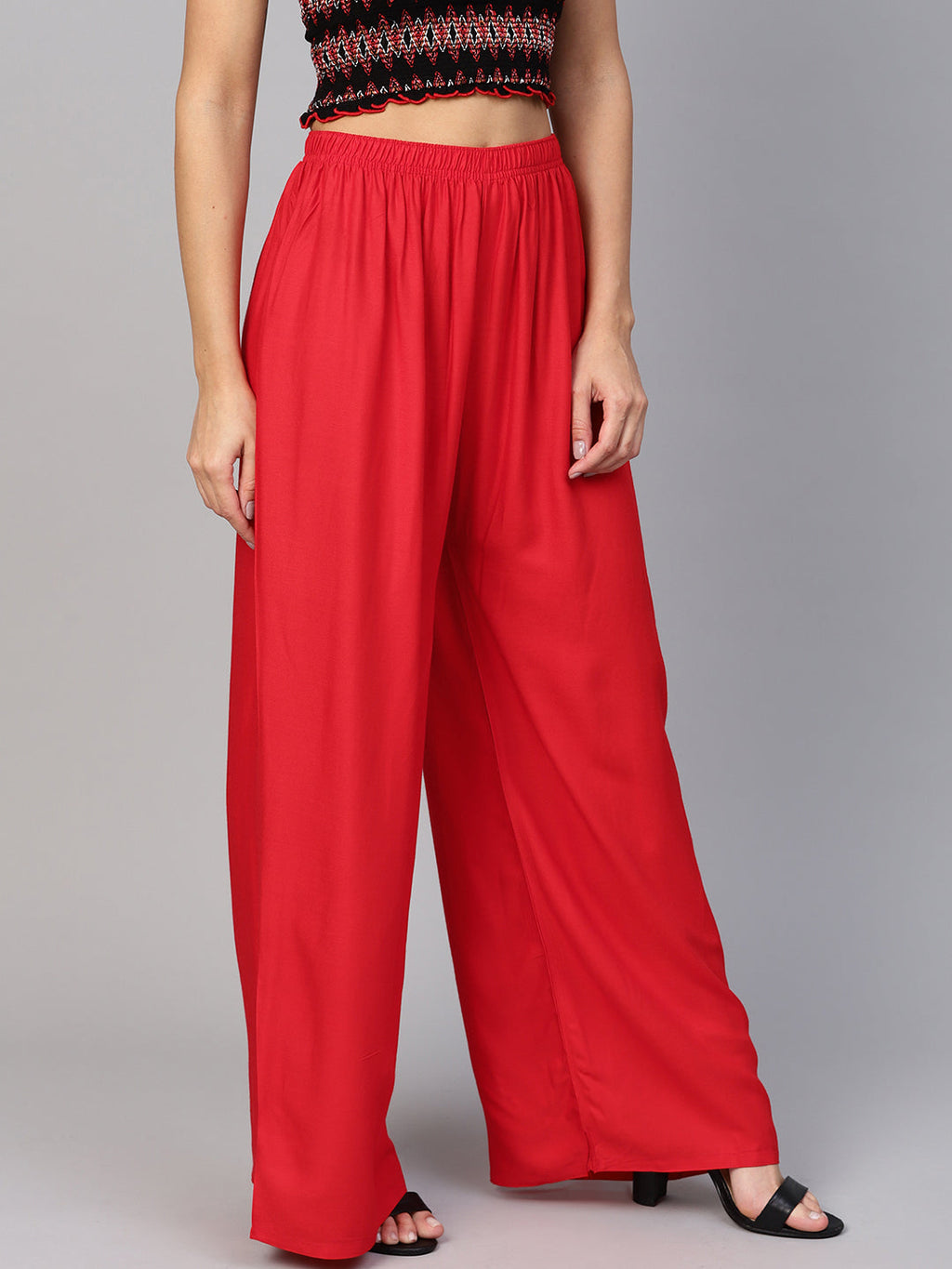 Jompers Women's Red Straight Elasticated Palazzo | Grocsy