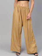 Jompers Women Beige & Black Striped Straight Palazzos | Grocsy