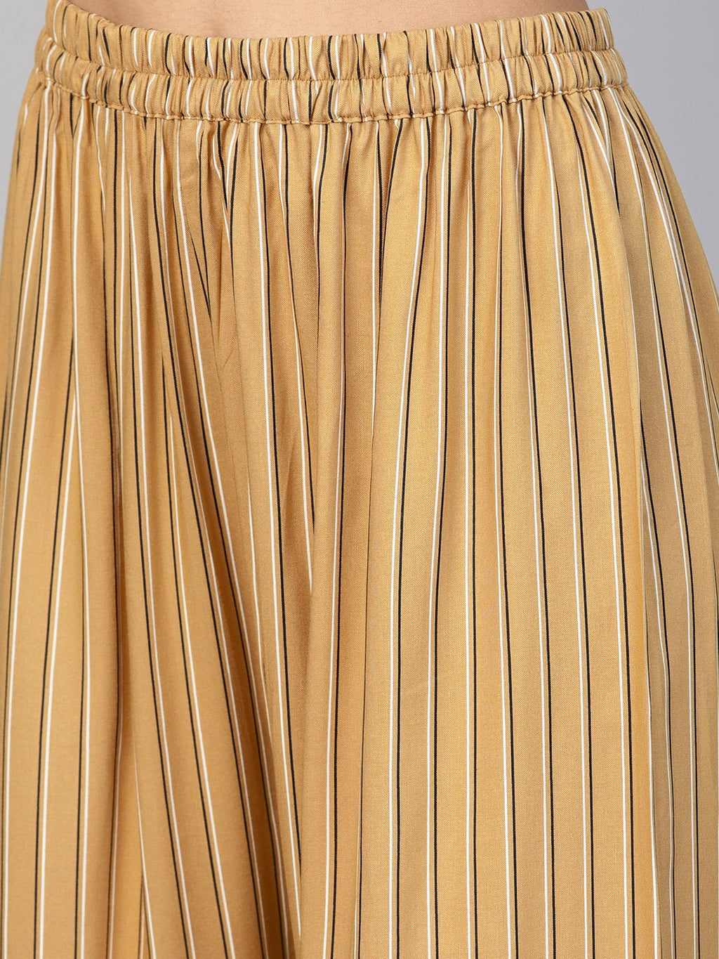 Jompers Women Beige & Black Striped Straight Palazzos | Grocsy