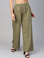 Jompers Women Olive Green & Black Striped Straight Palazzos | Grocsy