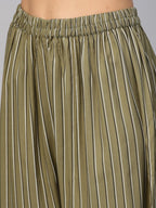Jompers Women Olive Green & Black Striped Straight Palazzos | Grocsy
