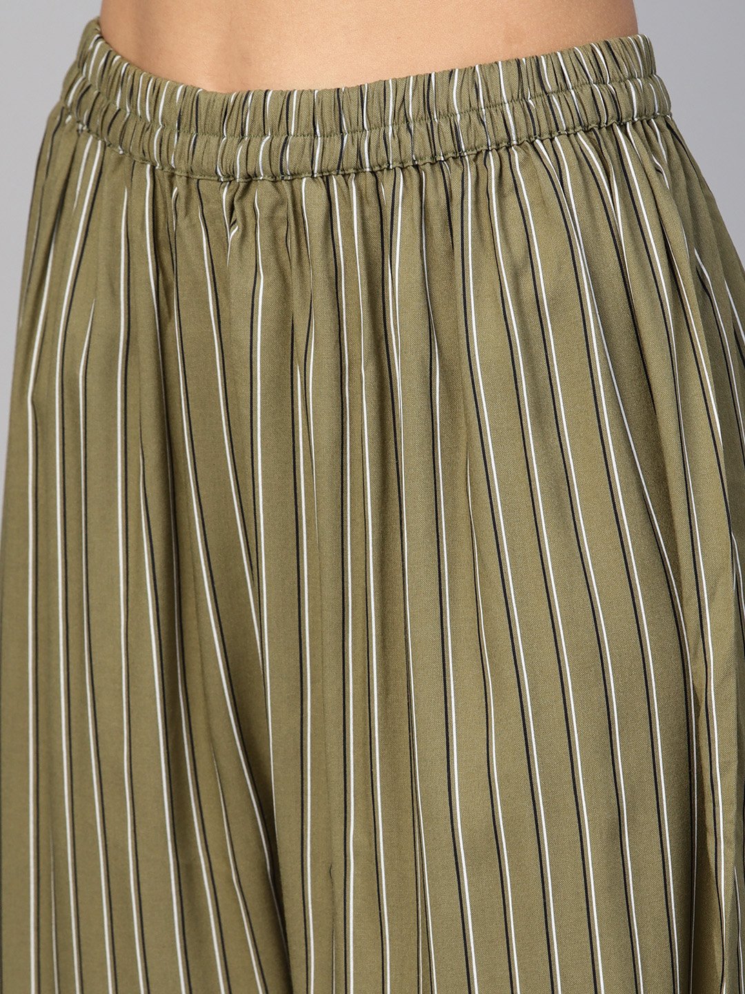 Jompers Women Olive Green & Black Striped Straight Palazzos | Grocsy