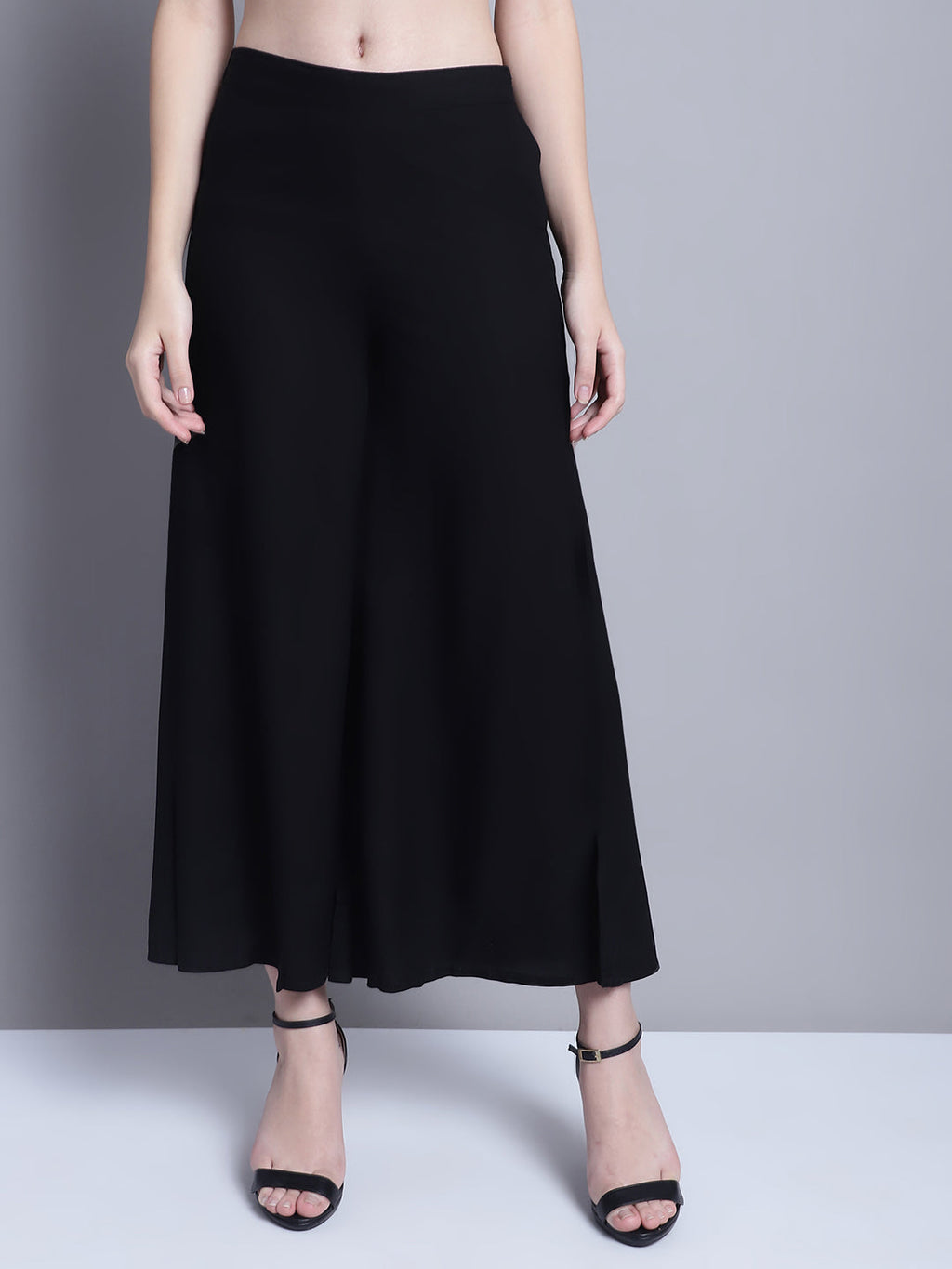 Jompers Women's Black Straight Partially Elasticated Palazzo | Grocsy
