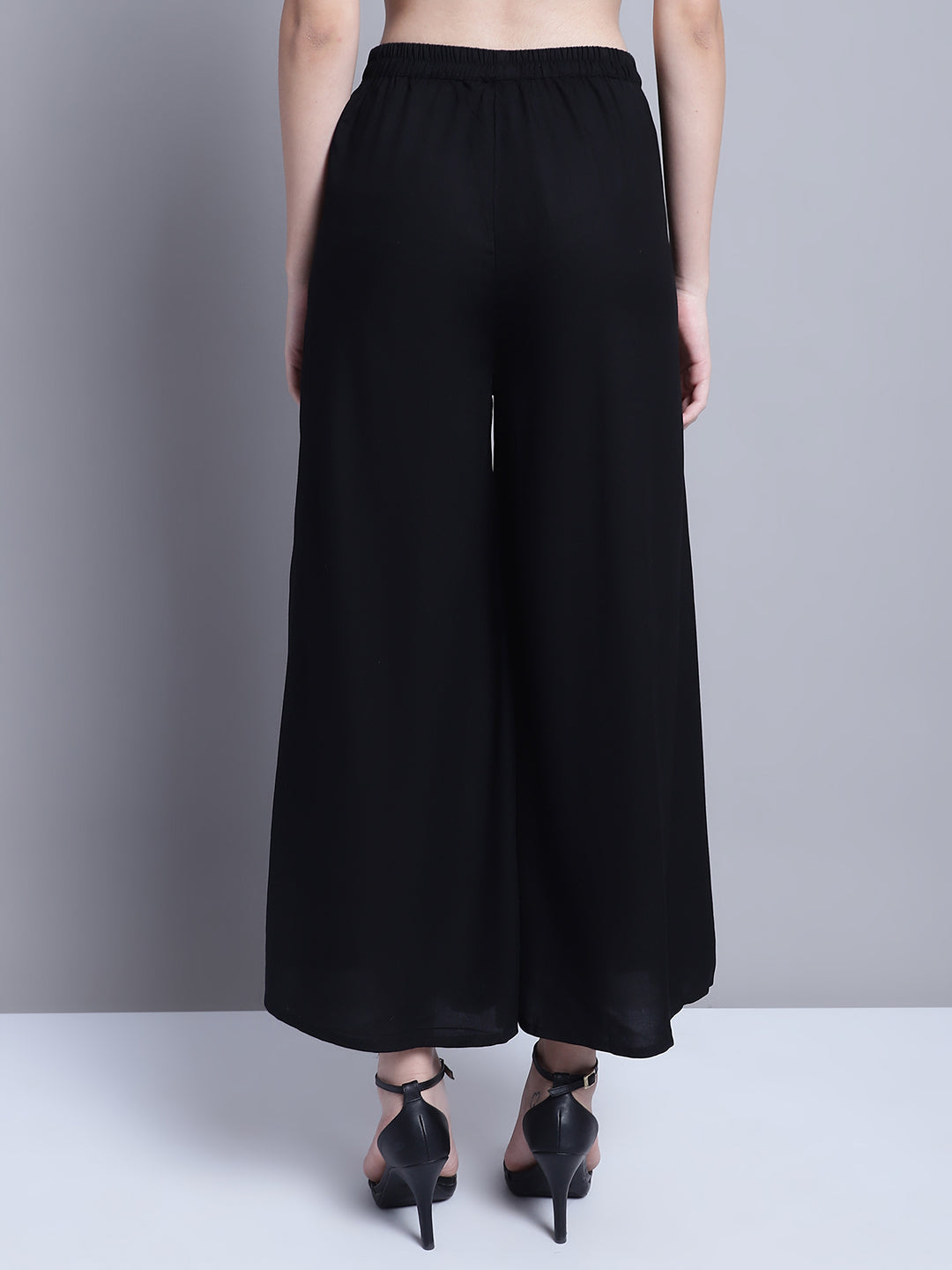 Jompers Women's Black Straight Partially Elasticated Palazzo | Grocsy