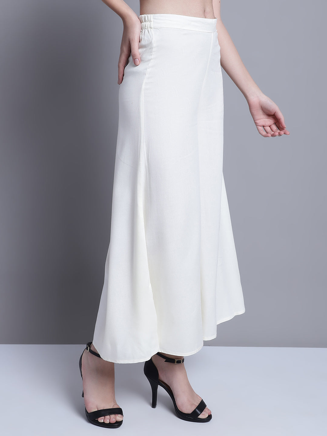 Jompers Women's Off-White Straight Partially Elasticated Palazzo | Grocsy