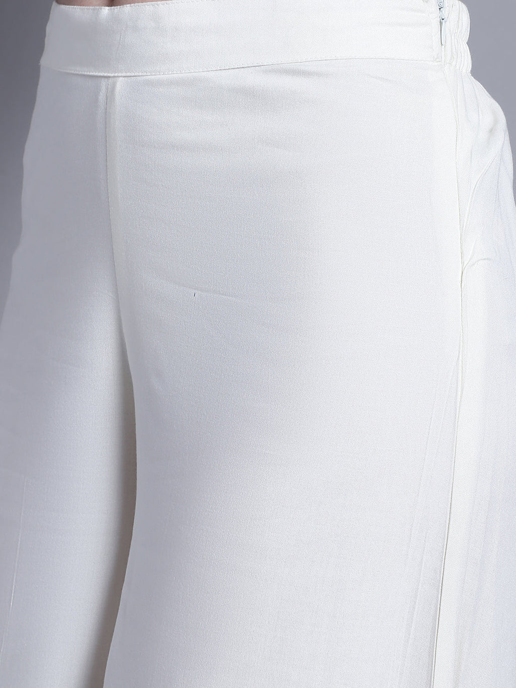 Jompers Women's Off-White Straight Partially Elasticated Palazzo | Grocsy