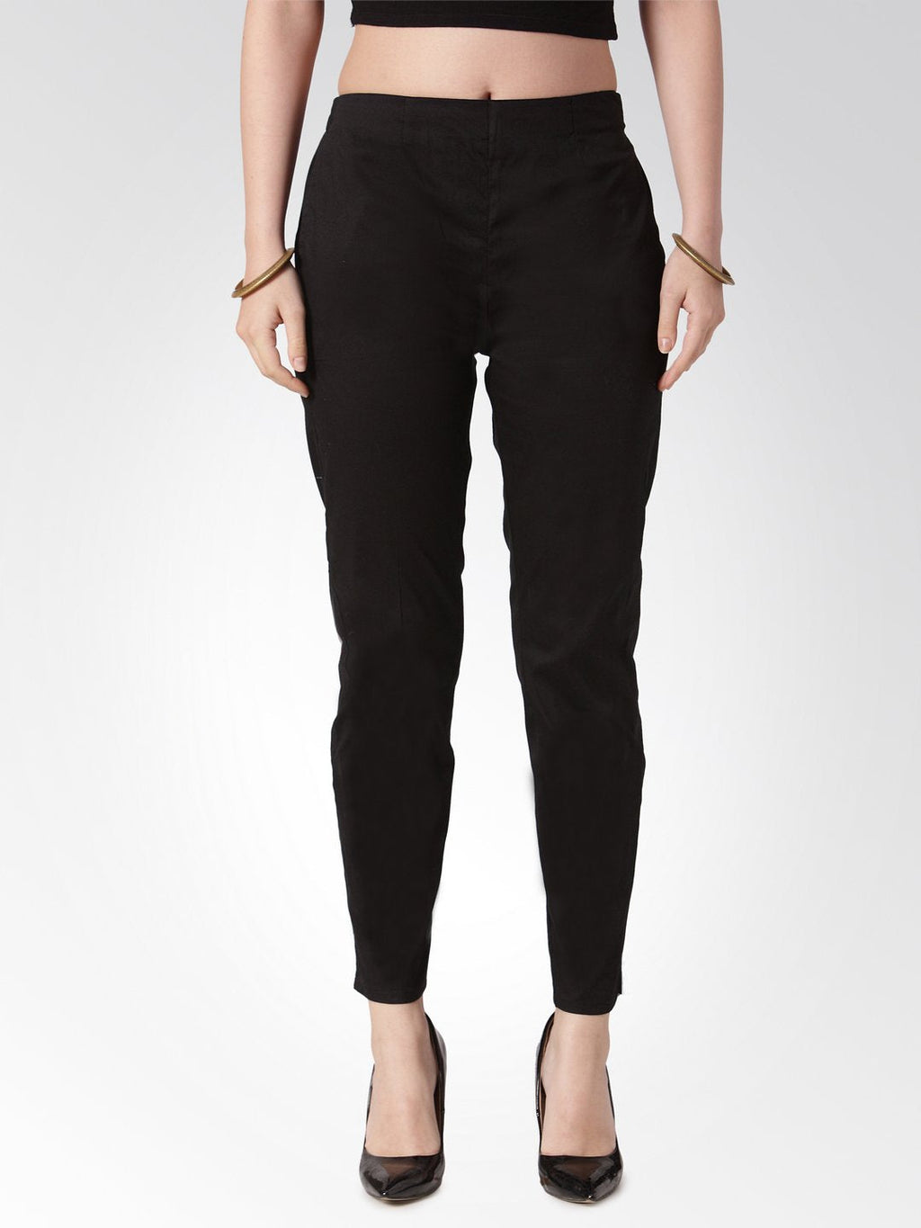 Jompers Women Black Smart Slim Fit Solid Regular Trousers | Grocsy