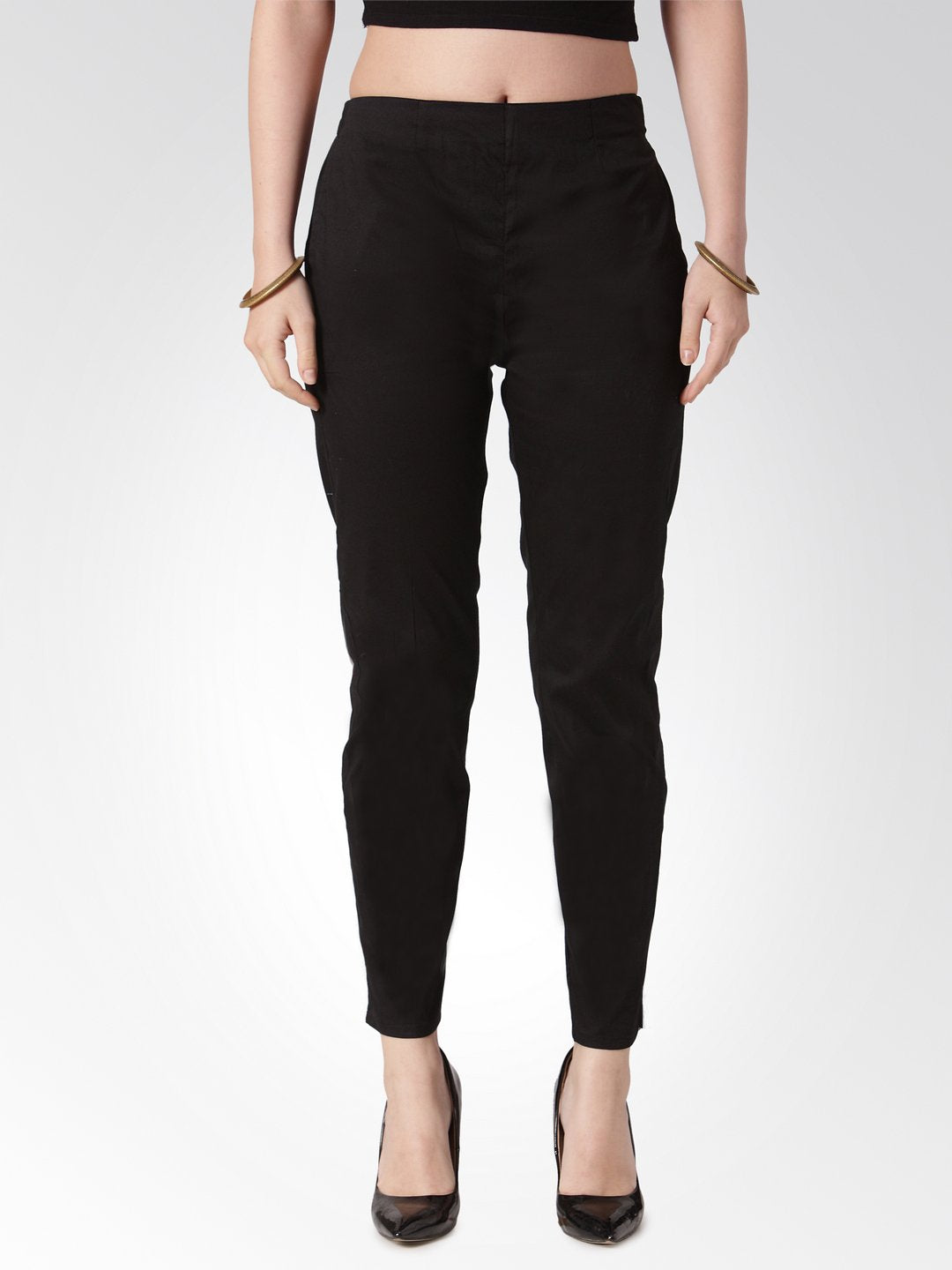 Jompers Women Black Smart Slim Fit Solid Regular Trousers | Grocsy