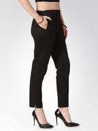 Jompers Women Black Smart Slim Fit Solid Regular Trousers | Grocsy