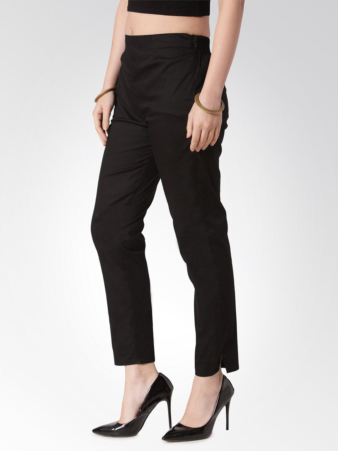 Jompers Women Black Smart Slim Fit Solid Regular Trousers | Grocsy