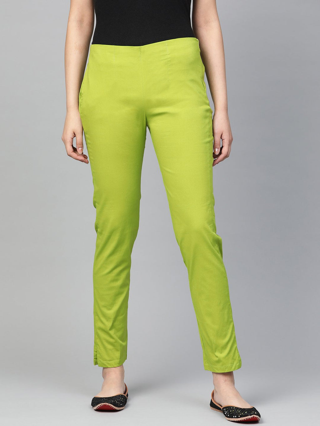 Jompers Women Green Smart Slim Fit Solid Regular Trousers | Grocsy